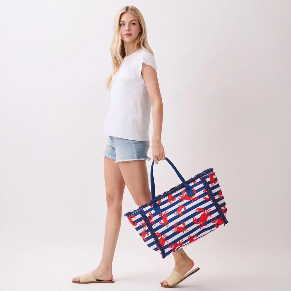 Crab Stripe Fringe Tote Bag - Picture 8 of 10